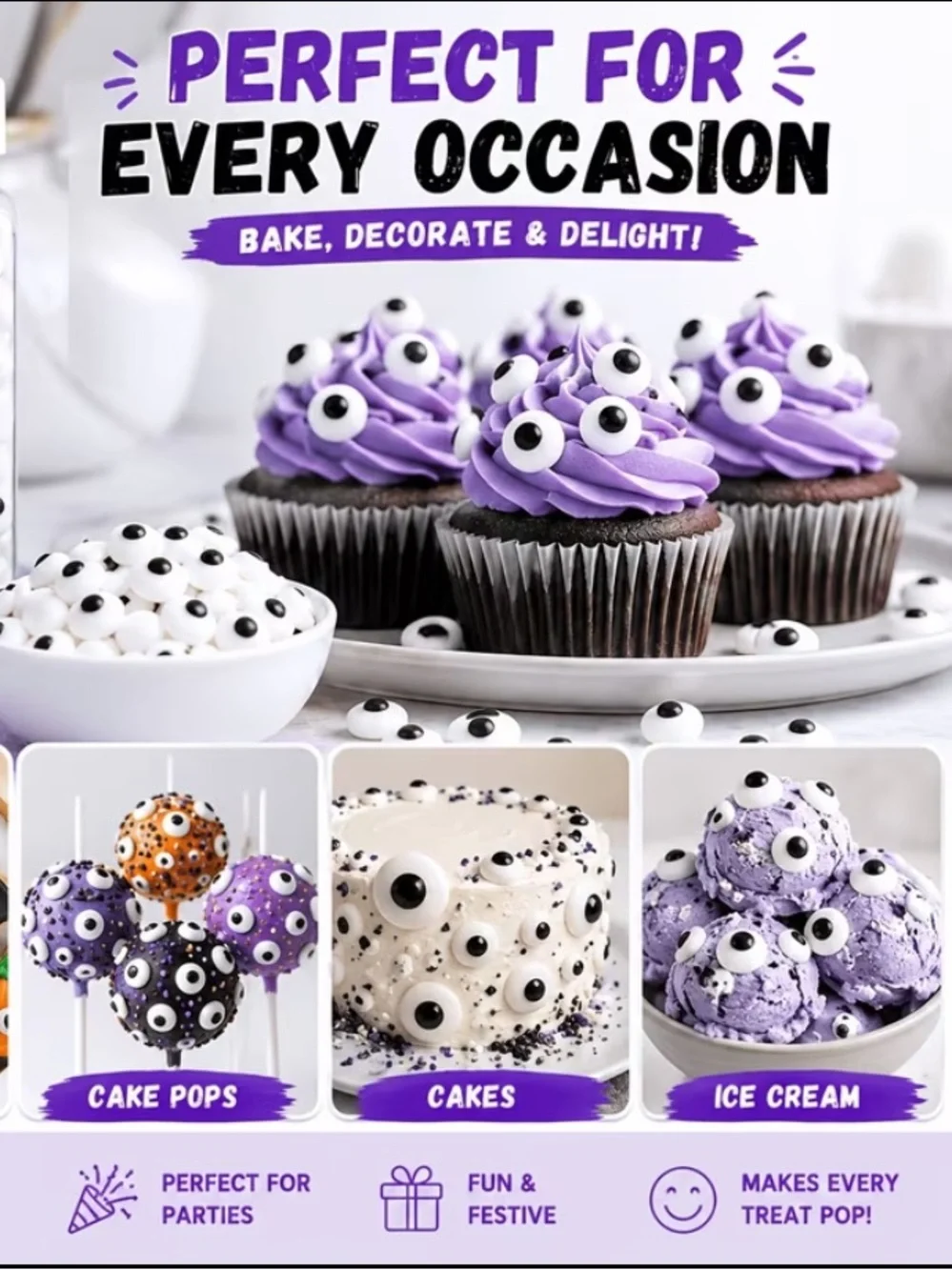 NEW! Eyeball Cake/Cookie Baking Toppers Decorating Halloween / Animals Birthdays